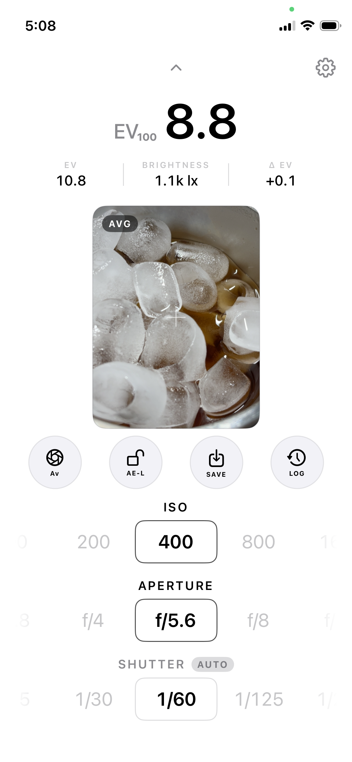 LuxLab app screen — EV 13.0
